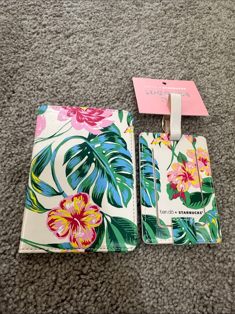 ban.do Floral Passport Holder and Luggage Tag Set in Cream, Pink, Green